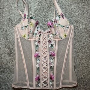 Victoria's Secret Tan and Pink Embellished Bustier Bodysuit